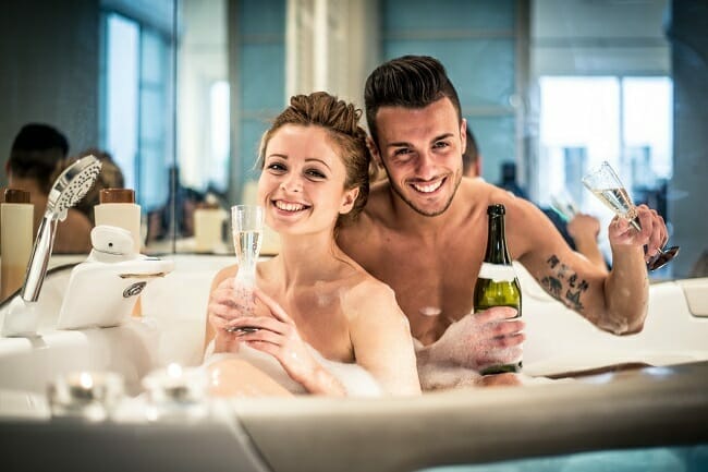 A couple sharing a bath together