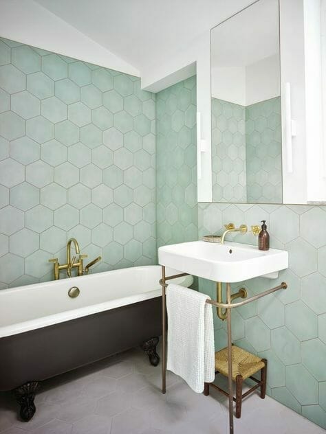 Pastel green bathroom tiles