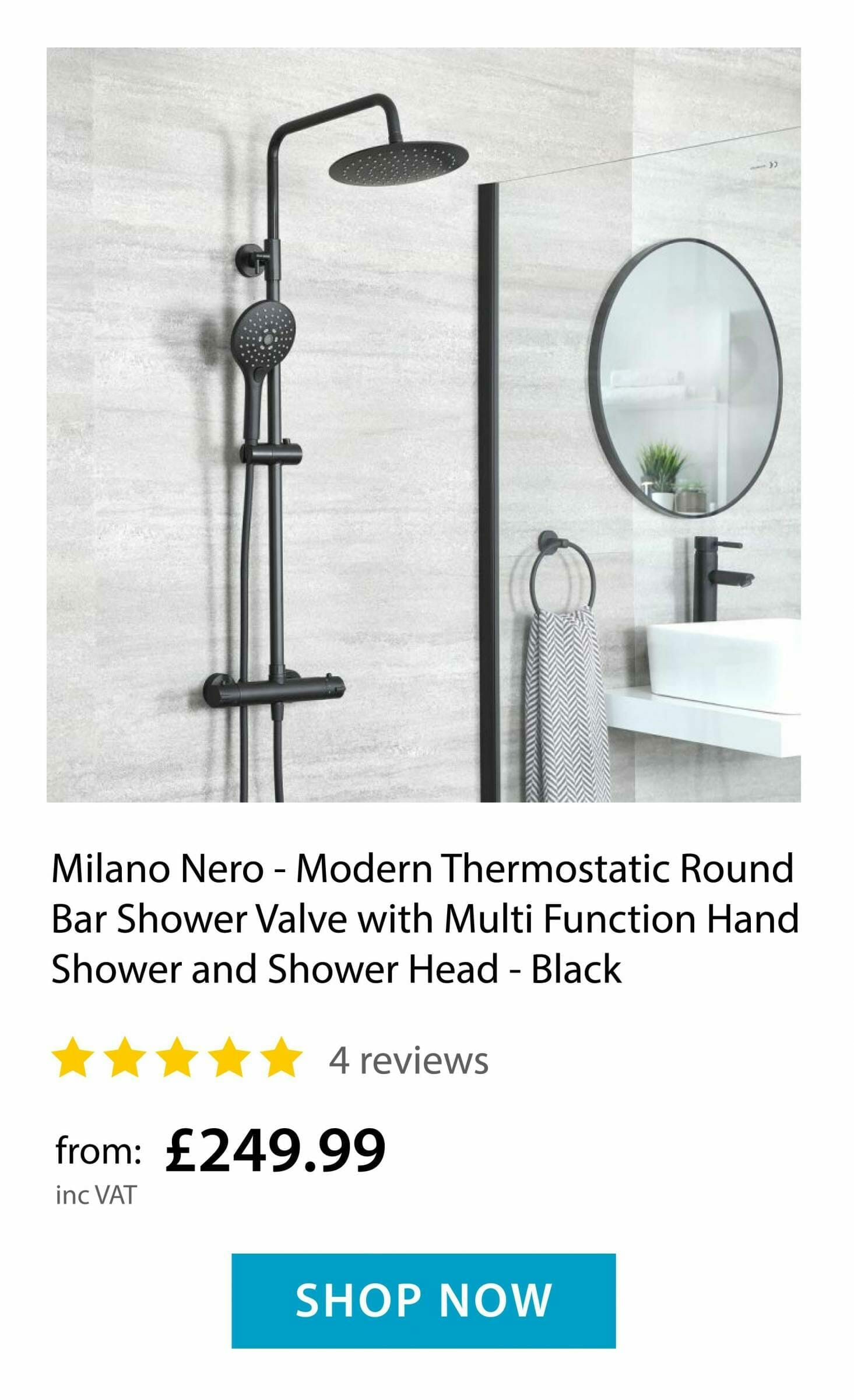 Milano Nero Thermostatic round shower 