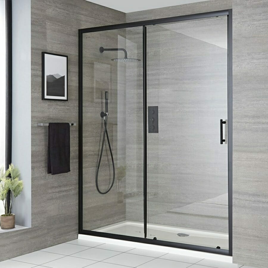 Milano Nero Recessed Black Sliding Shower Door w/ Tray