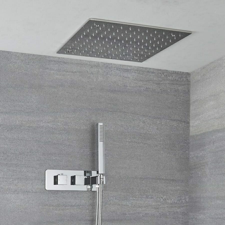 Milano Arvo Chrome Thermostatic Shower w/ Diverter, Recessed Shower Head & Hand Shower